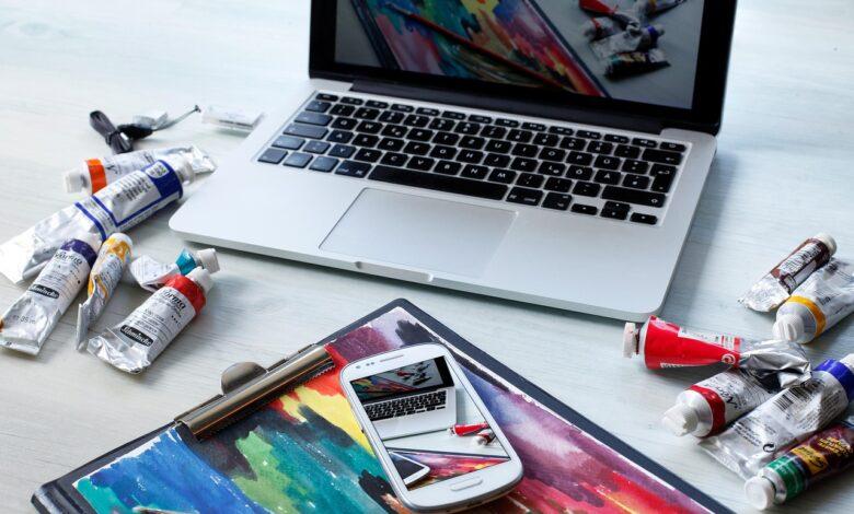 workplace, macbook, computer, digital, oil painting, technology, work, creative, digital, creative, creative, creative, creative, creative