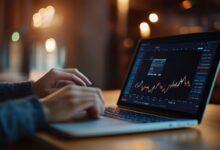 ai generated, laptop, financial, charts, stock, market, analysis, trading, business, finance, data, technology, graphs, investment, economy, work, professional, workplace, trading platform, digital, modern