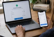 Laptop and phone illustrating separate crypto cash-out and overseas mobile top-up steps