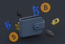a wallet with bitcoins falling out of it